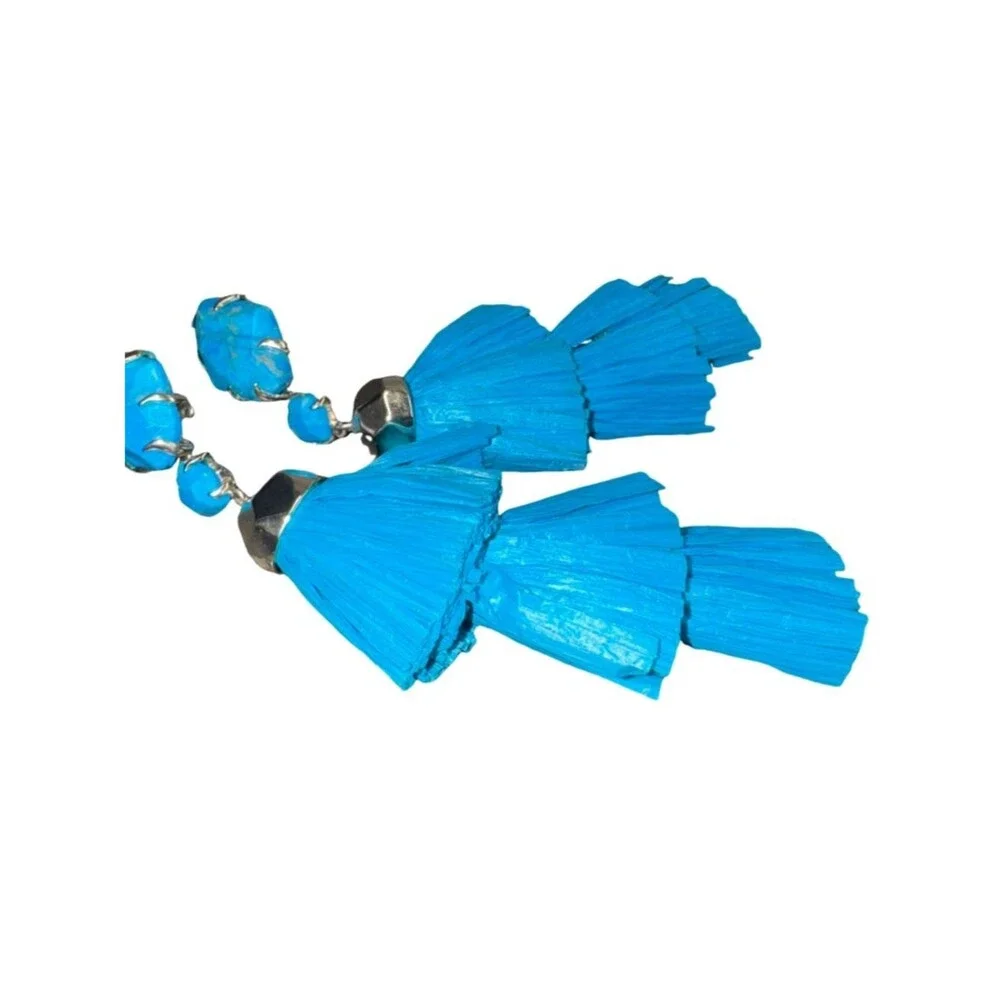 Kendra Scott Denise Statement Tassel Earrings – Blue Raffia (NWT Without Tags)